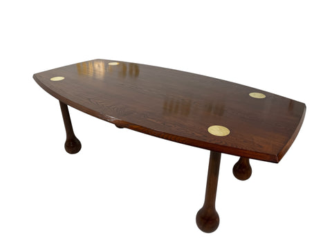 Italian Mid-Century Modern Dining Table in Stained Ash with Brass Inlays