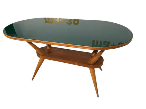 Mid-Century Italian Coffee Table with Green Glass Top, 1950s