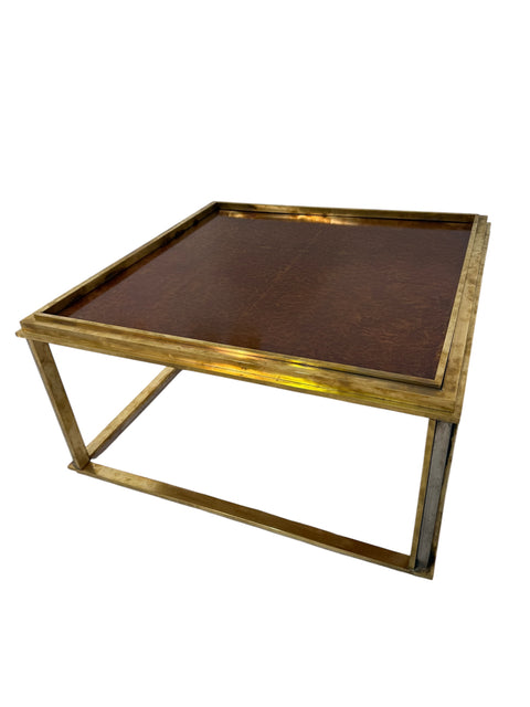 Romeo Rega Italian Brass and Burl Wood Coffee Table, 1970s
