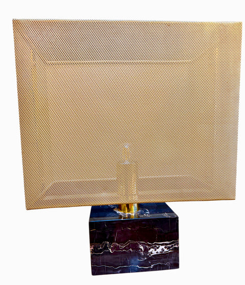 Mid-Century Modern Table Lamp with Brass Mesh Shade & Marble Base