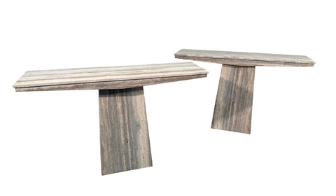 Set of Two Italian Travertine Console Tables, 1970s
