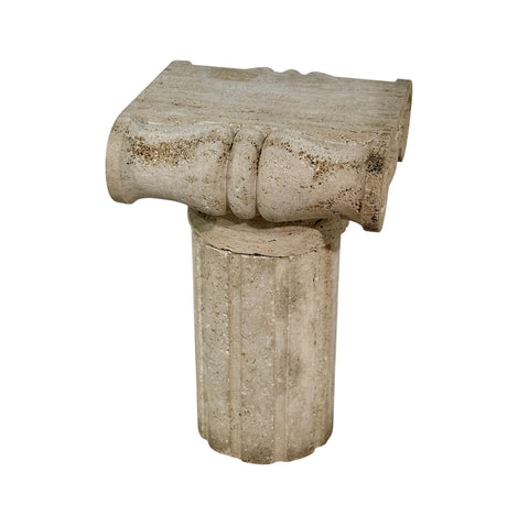 Vintage Italian  Carved Travertine Column Pedestal 1950s