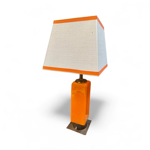 Stilnovo Orange Enamel Table Lamp with Custom Shade, Italy, 1970s