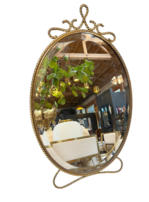 Oval Brass Vanity Mirror with Decorative Frame