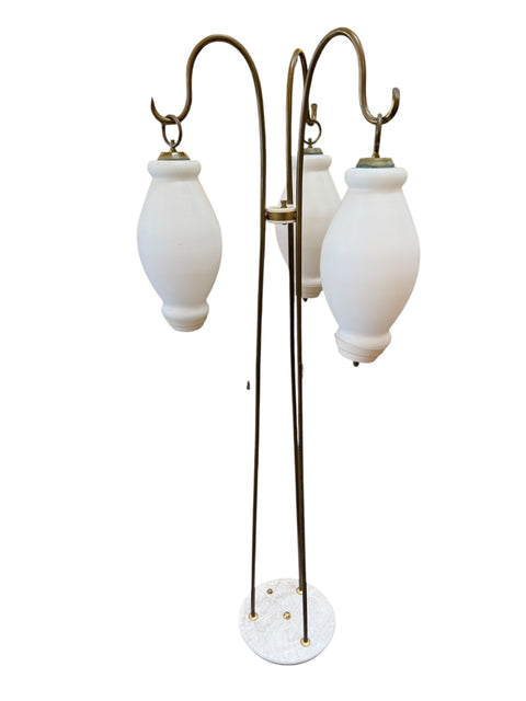 Floor Lamp with Tripod Arms and Opaline Glass Shades, 1950s
