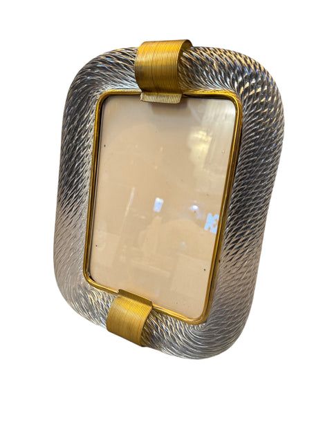 Clear Murano Glass and Brass Picture Frame