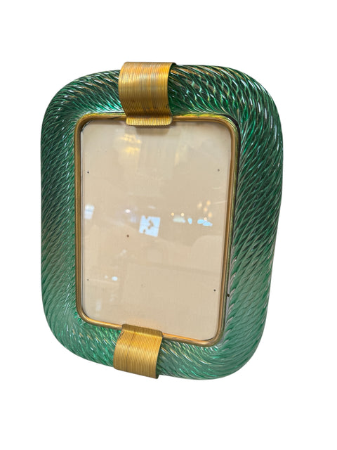 Green Murano Glass and Brass Picture Frame