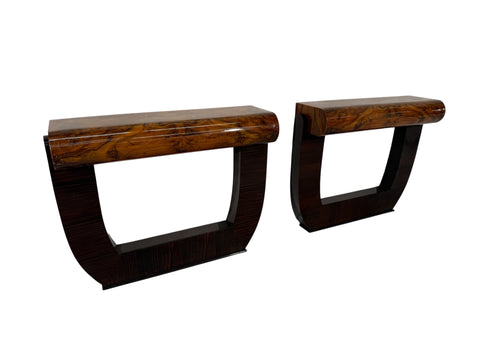 Pair of Mid-Century Italian Burl Wood Console Tables