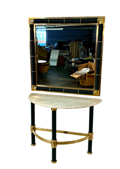 Italian Console with Mirror, Lacquered Dark Green