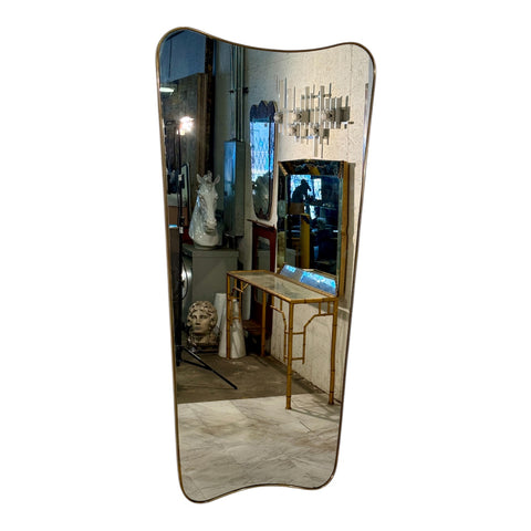 Italian Curvilinear Brass Mirror, 1950s