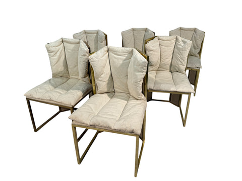 Set of Six Marzio Cecchi Brass and Rattan Dining Chairs, Italy, 1970s