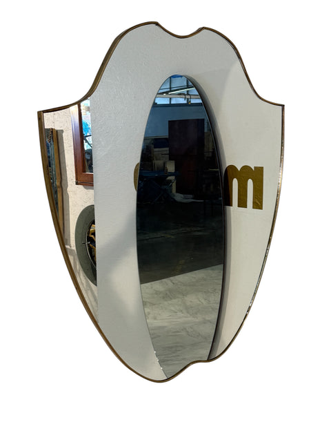 Italian Mid-Century Brass Framed Shield Wall Mirror, 1950s