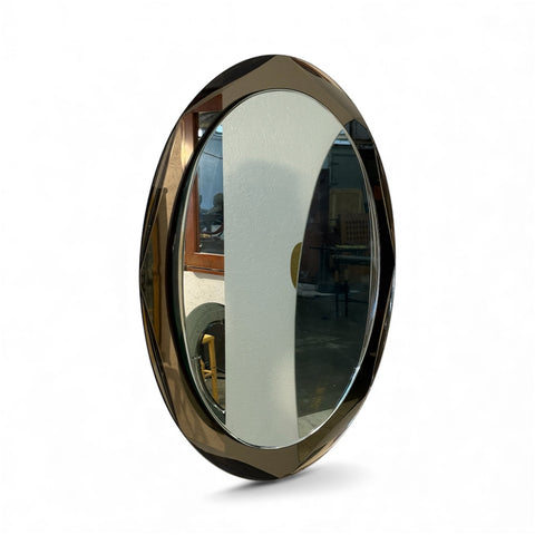 Italian Oval Mirror with Smoked Glass Frame, 1970s