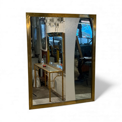 Mid Century  Brass-Framed Wall Mirror, Italy 1950s
