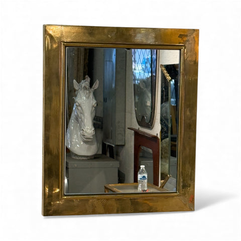 Rare Rectangular Wall Mirror with Solid Brass Frame, Italy 1950s