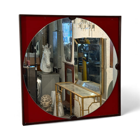 Mid-Century Square Mirror with Red Backing, Italy 1970s