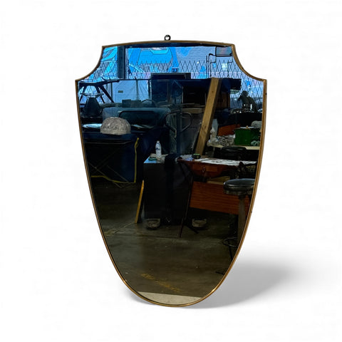 Shield-Shaped Wall Mirror with Brass Frame, Italy 1950s