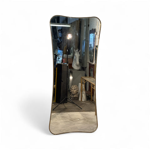 Italian Large Brass Framed Wall Mirror, 1950s