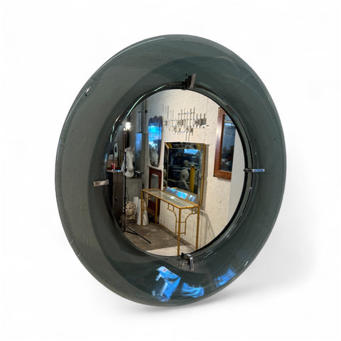 Fontana Arte Round Mirror with Smoked Glass Frame, 1960s