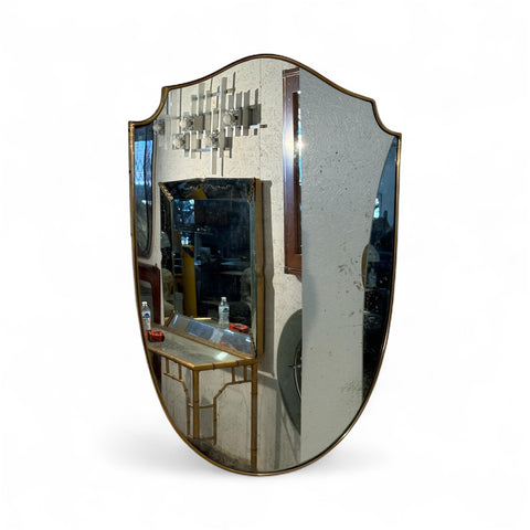 Italian Shield-Shaped Wall Mirror with Brass, 1960s