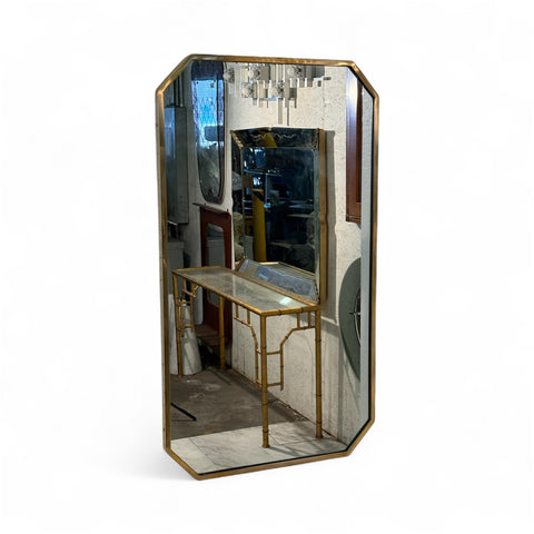 Italian Hexagonal Brass-Framed Wall Mirror, 1950s