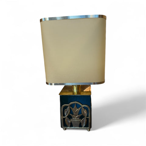 Green Lacquered Table Lamps with Botanical Motif, 1970s