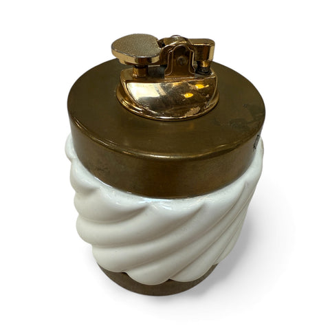 Tommaso Barbi Brass and Ceramic Table Lighter, Italy, 1970s