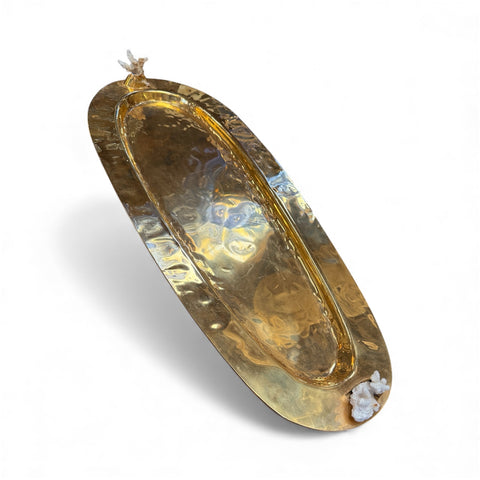 Sculptural Oval Brass Centerpiece/Tray with Coral Accents, Italy, 1970s