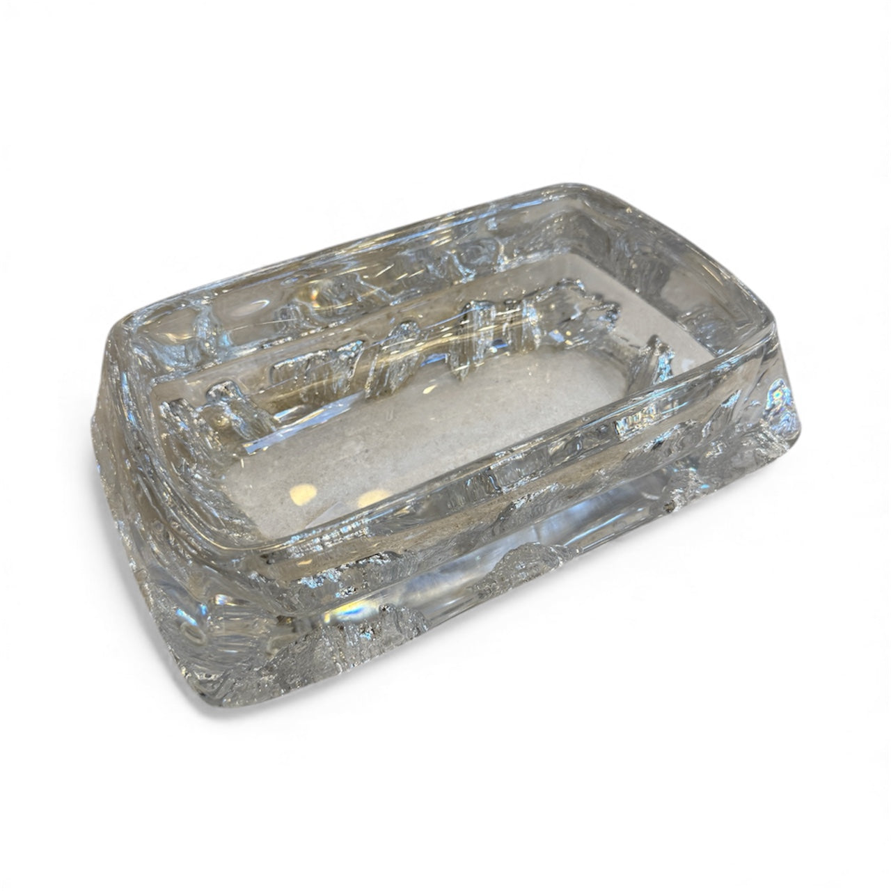 Textured Crystal Glass Centerpiece Bowl, Italy, 1970s