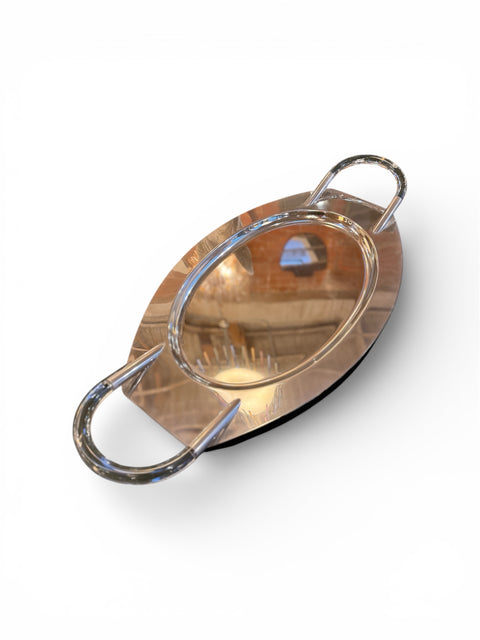 Lucite and Polished Aluminum Oval Tray with Sculptural Handles, 1970s