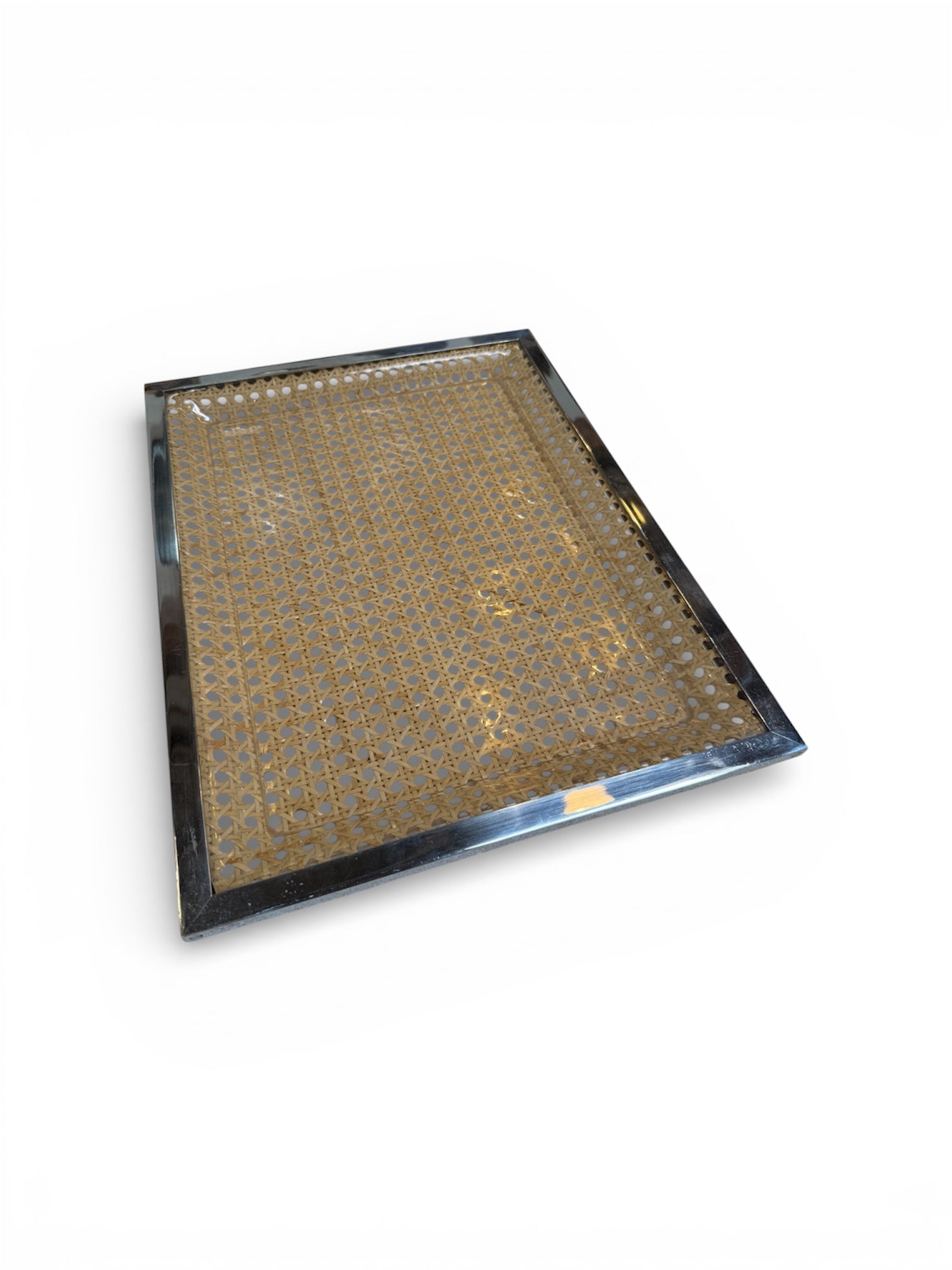 Italian Chrome and Cane Tray,1970s