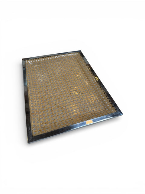 Italian Chrome and Cane Tray,1970s