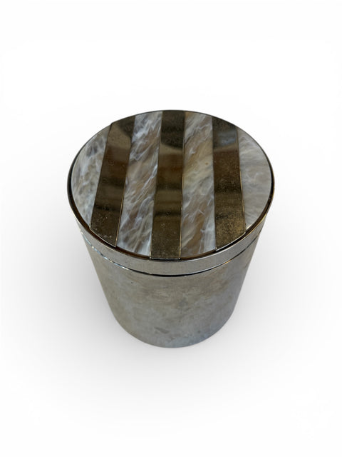 Vintage Chrome Ice Bucket with Mother-of-Pearl Inset Lid, 1970s