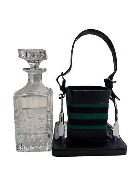 Gucci Inspired Leather & Crystal Desk Set, Italy, 1970s