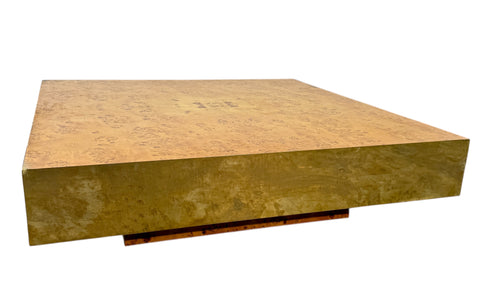 Italian Burl Wood Coffee Table with Brass Frame, 1970s