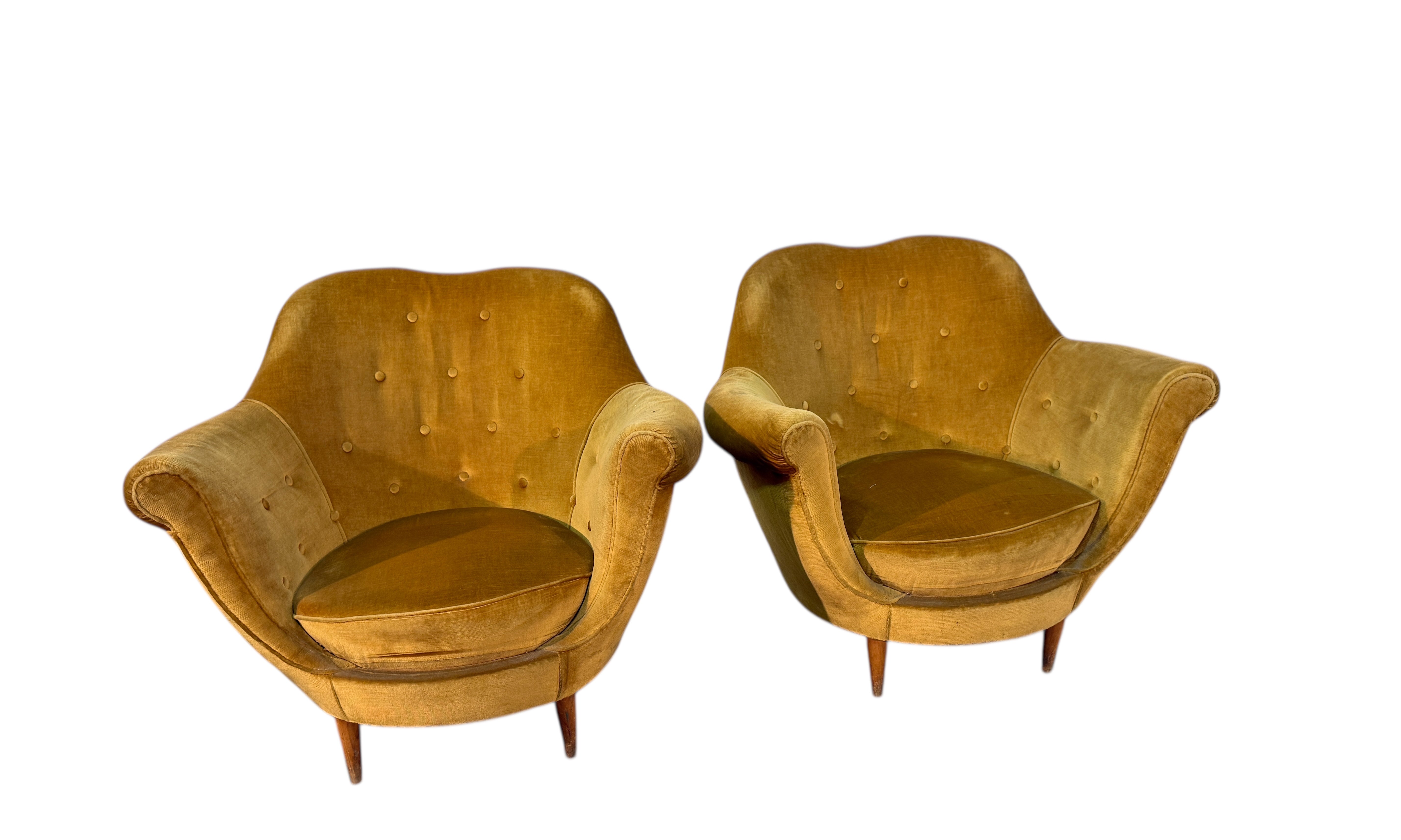Pair of Velvet Armchairs by Federico Munari with Matching Sofa Available, Italy, 1950s