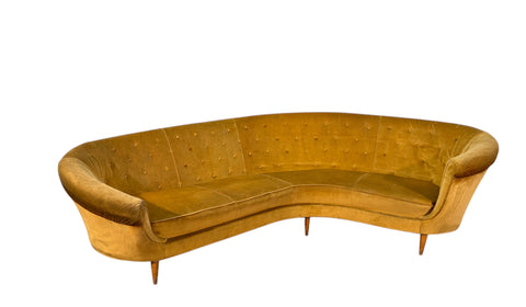 Curved Velvet Sofa by Federico Munari with Matching Armchairs, Italy, 1950s