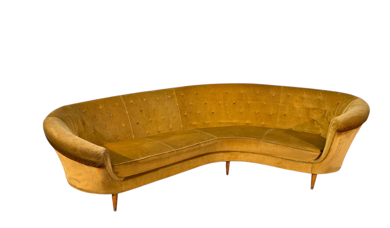 Curved Velvet Sofa by Federico Munari with Matching Armchairs, Italy, 1950s