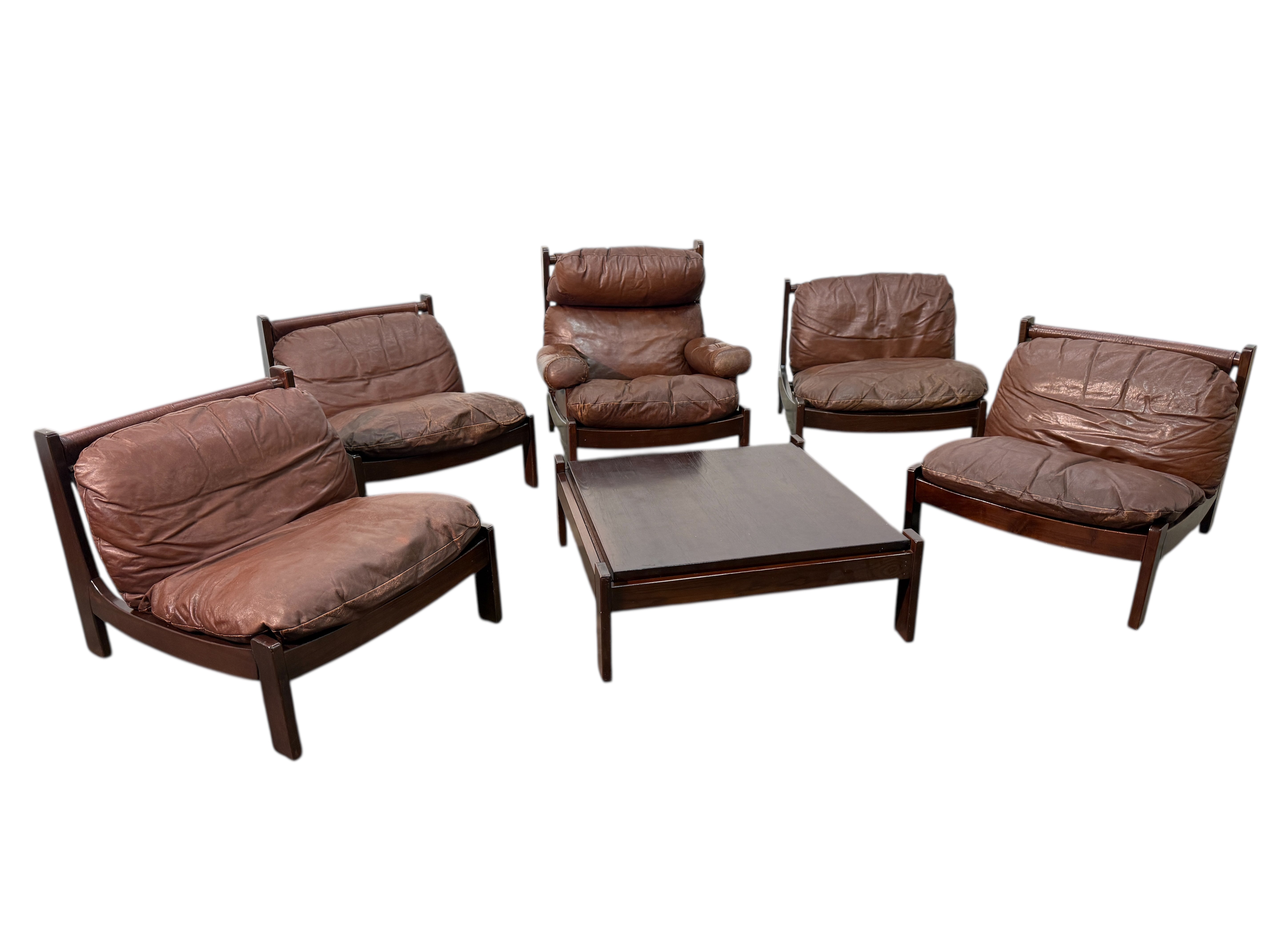 Leather Lounge Set, 1960s, Attributed to Carl Straub