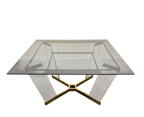 Brass, Lucite, and Glass Dining Table Attributed to Sandro Petti Italy, 1970s