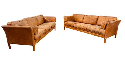 Pair of Three-Seat Leather Sofas in Original Leather, by Mogens Hansen