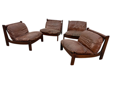 Leather Lounge Set, 1960s, Attributed to Carl Straub