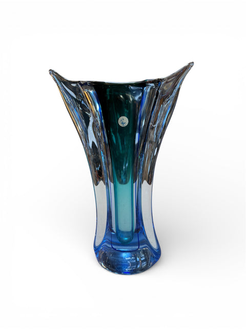 Murano Sommerso Blue and Teal Art Glass Vase, Italy, Mid-Century