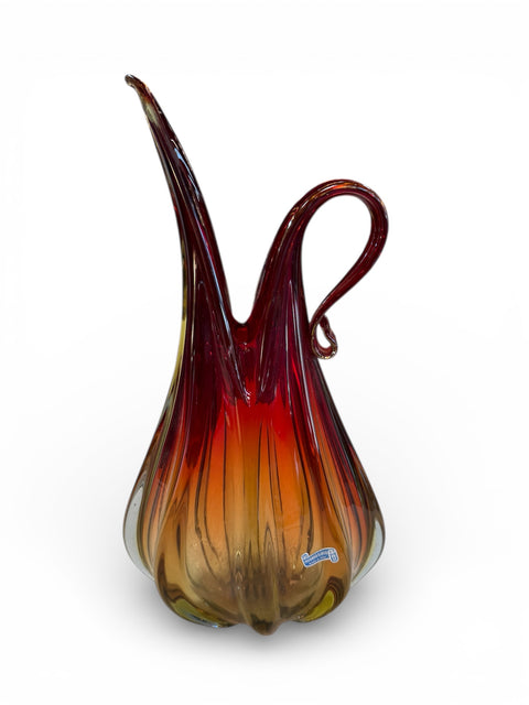 Murano Sommerso Glass Ewer Vase in Amber and Ruby, Italy, 1960s