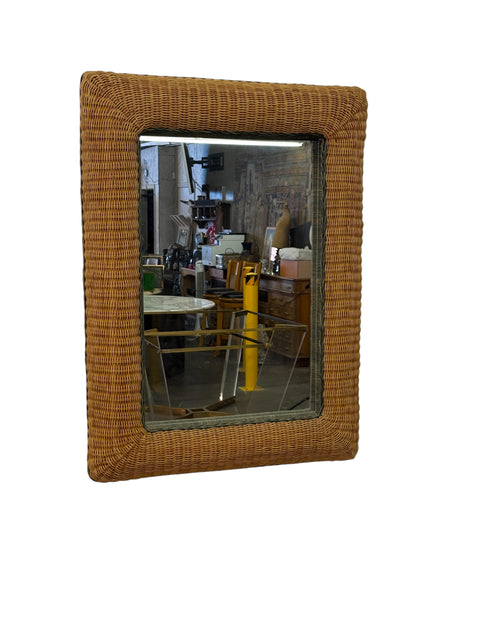 Italian Woven Rattan Mirror, 1970s