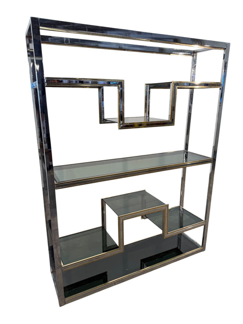 Romeo Rega Chrome and Brass Étagère / Library, Italy, 1970s