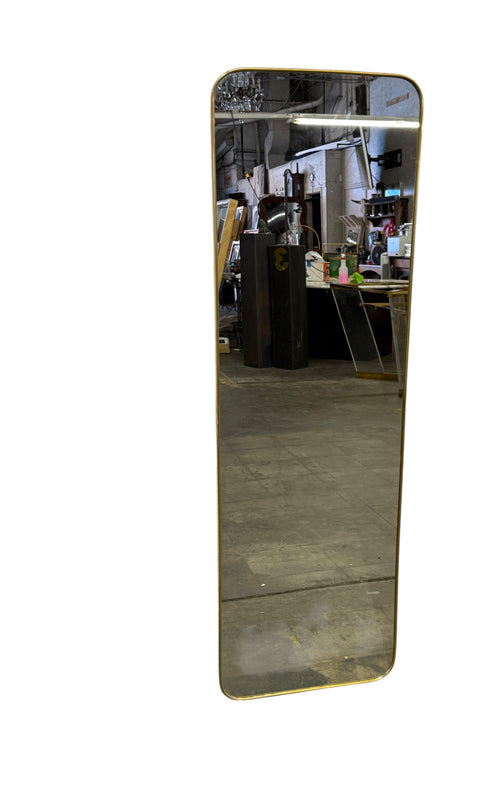 Italian Brass Floor Mirror with Rounded Corners, 1970s
