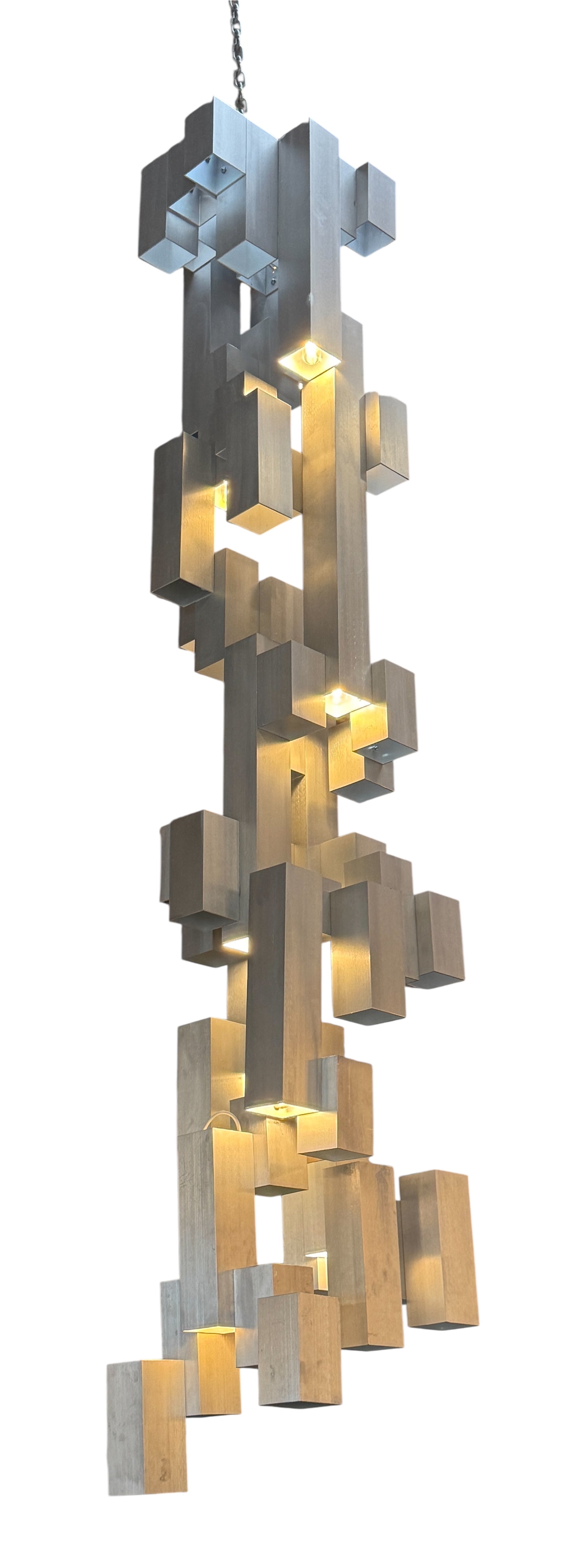 Italian Modular Brushed Metal Chandelier, 1970s