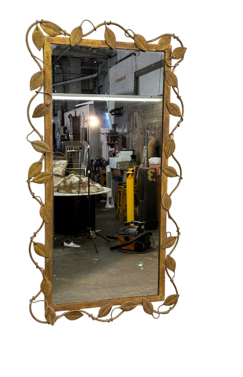 Italian Gilt Metal Vine Mirror with Sculptural Leaf Frame, Mid-Century