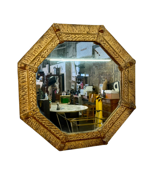 Italian Gilt Iron Octagonal Mirror with Textured Frame, 20th Century